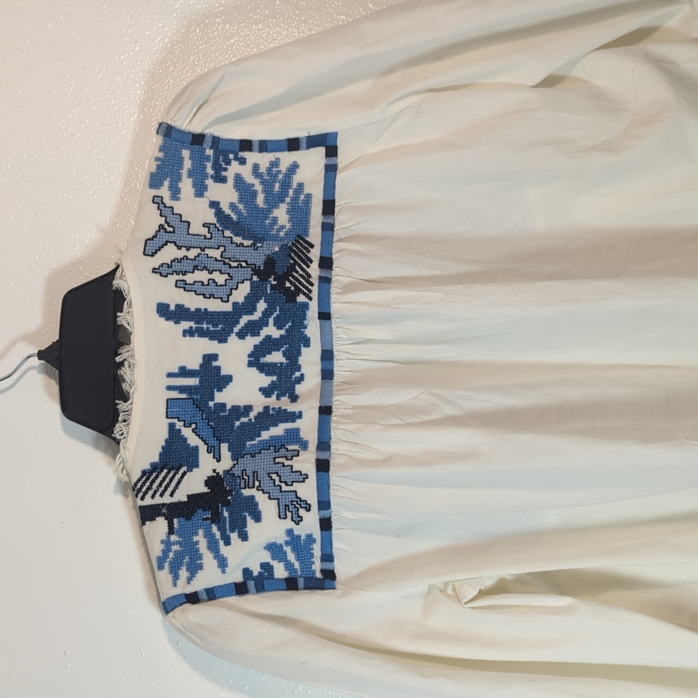 Zara White and Blue Embroidered Jacket with Tassels NWOT - Picture 7 of 7